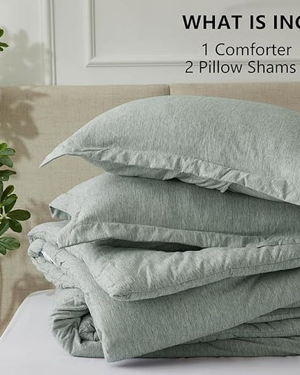 CozyLux Queen Size Comforter Set - 3 Pieces Sage Green Soft Luxury Cationic Dyeing Bedding Comforter for All Season, Breathable Lightweight Fluffy Boho Bed Sets with 1 Comforter and 2 Pillow Shams - LeafyLoom