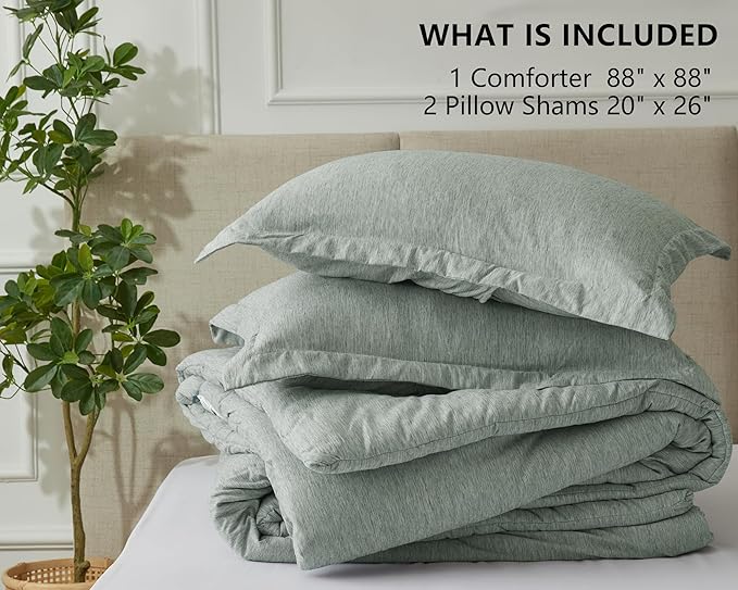CozyLux Queen Size Comforter Set - 3 Pieces Sage Green Soft Luxury Cationic Dyeing Bedding Comforter for All Season, Breathable Lightweight Fluffy Boho Bed Sets with 1 Comforter and 2 Pillow Shams - LeafyLoom