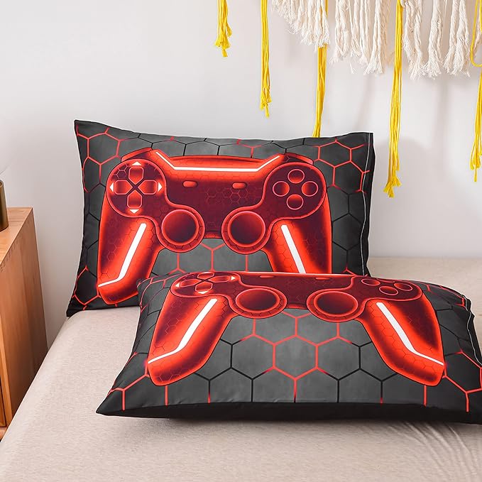 NTBED Game Console Comforter Set for Boys Girls Kids Geometric Lightweight Microfiber Bedding Sets (red, Twin) - LeafyLoom