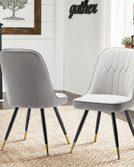 Alunaune Modern Dining Chairs Set of 2 Upholstered Kitchen Chairs Accent Chair, Mid Century Armless Leisure Chair Living Room Faux Leather Desk Side Chair with Gold Metal Legs-Ivory Grey - LeafyLoom