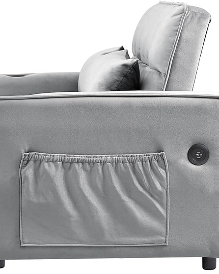 64" Oversized Loveseat Sofa Convertible Spacious Full Size Sleeper Sofabed with Pull Out Couch Bed,Cupholders,USB Charging Ports and Storage Pockets for Home Apartment Office Living Room - LeafyLoom
