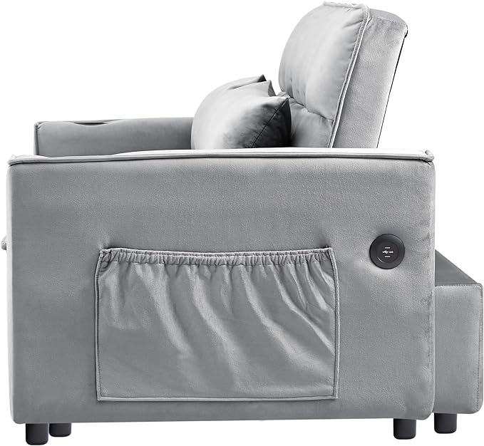 64" Oversized Loveseat Sofa Convertible Spacious Full Size Sleeper Sofabed with Pull Out Couch Bed,Cupholders,USB Charging Ports and Storage Pockets for Home Apartment Office Living Room - LeafyLoom