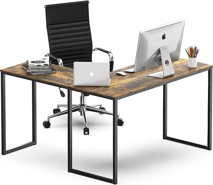 SHW 48-Inch Mission L-Shaped Home Computer Desk, Rustic Brown - LeafyLoom