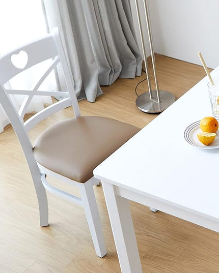 Livinia Heart X-Back Dining Chair Set of 2, Solid Malaysian Oak PU Leather Upholstered Cushion Seat Wooden Cross Back Side Chairs (White) - LeafyLoom