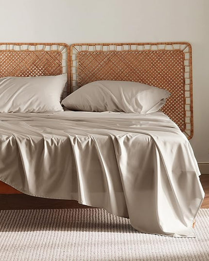 Bedsure California King Sheet Sets, Cooling Sheets, Rayon Derived from Bamboo, Deep Pocket Up to 16", Breathable & Soft Bed Sheets, Hotel Luxury Silky Bedding Sheets & Pillowcases, Simply Taupe - LeafyLoom