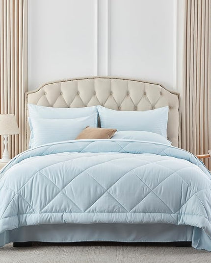 NexHome Light Blue King Bed in a Bag 7-Pieces Comforter Sets with Comforter and Sheets Soft All Season Bedding Sets with Comforter, Pillow Shams, Flat Sheet, Fitted Sheet and Pillowcases - LeafyLoom
