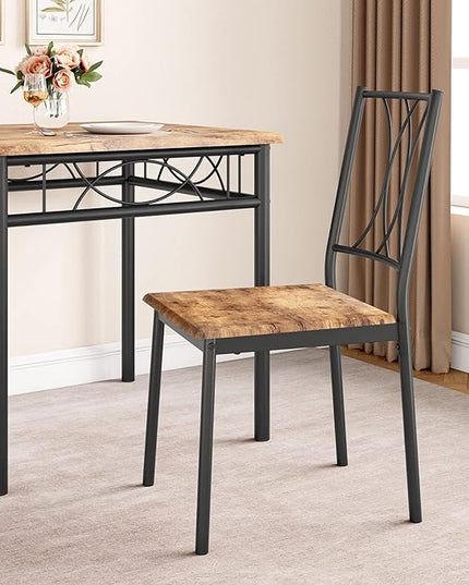 Dining Table Set for 2, Kitchen Table and Chairs for 2, Square Dining Room Table Set with 2 Metal and Wood Chairs, Kitchen Table Set for Small Space, Apartment, Rustic Brown - LeafyLoom