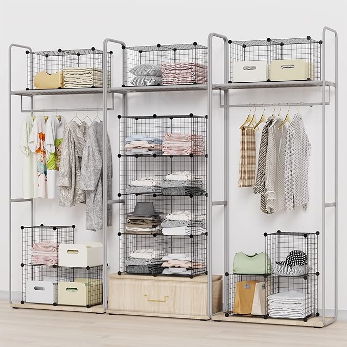 HOMIDEC Closet Organizers and Storage, 12 Storage Cubes, Wire Cube Storage DIY Room Storage Shelf for Garment Racks, Closet, Wardrobe - LeafyLoom