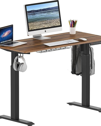 SHW Memory Preset Electric Height Adjustable Standing Desk, 48 x 24 Inches, Walnut - LeafyLoom