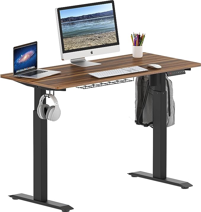 SHW Memory Preset Electric Height Adjustable Standing Desk, 48 x 24 Inches, Walnut - LeafyLoom