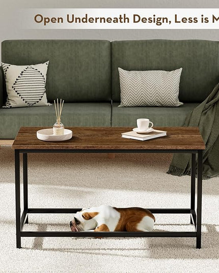 SAYGOER Small Rectangular Coffee Table Simple Modern Open Design Minimalist Center Table for Living Room Small Spaces, Easy Assembly, 31.5 x 15.7 x 17.7, Dark Walnut - LeafyLoom