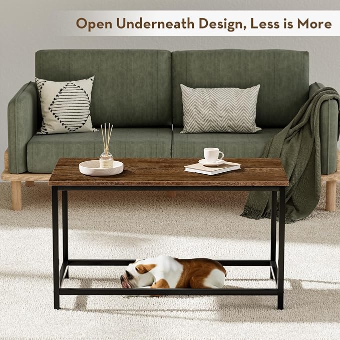 SAYGOER Small Rectangular Coffee Table Simple Modern Open Design Minimalist Center Table for Living Room Small Spaces, Easy Assembly, 31.5 x 15.7 x 17.7, Dark Walnut - LeafyLoom