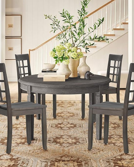 COLAMY Wooden Dining Chairs Set of 2, Nine-Square High Back Kitchen Side Chair, Farmhouse Dining Chairs for Kitchen and Dining Room, Dark Grey - LeafyLoom