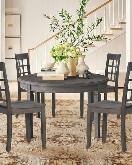 COLAMY Wooden Dining Chairs Set of 4, Nine-Square High Back Kitchen Side Chair, Farmhouse Dining Chairs for Kitchen and Dining Room, Dark Grey - LeafyLoom