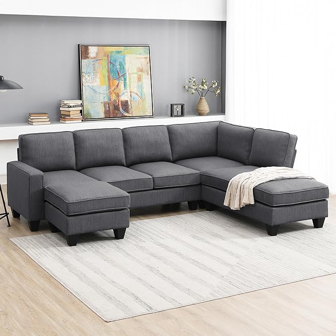 104" L-shaped Sectional Sofa-7 Seater Couch Set with Chaise Lounge and Convertible Ottoman, Comfy Sectional Couches for Living Room,Apartment,Office - LeafyLoom