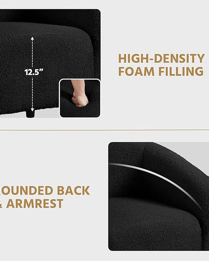 Yaheetech Accent Chair, Cozy Living Room Chairs with Soft Padded, Furry Sherpa Barrel Chair Sturdy Legs, Modern Armchair for Living Room Bedroom Reception Room Office Reading Room, Black - LeafyLoom