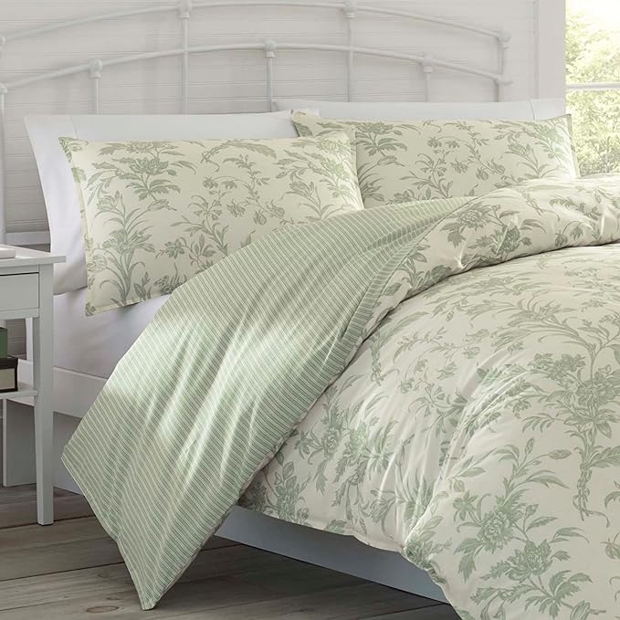 Laura Ashley - Queen Comforter Set, Reversible Cotton Bedding, Includes Matching Shams with Bonus Euro Shams & Throw Pillows (Natalie Sage/Off White, Queen) - LeafyLoom
