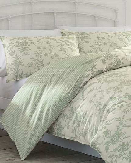 Laura Ashley Home - King Size Comforter Set, Reversible Cotton Bedding, Includes Matching Shams with Bonus Euro Shams & Throw Pillows (Natalie Sage/Off White, King) - LeafyLoom
