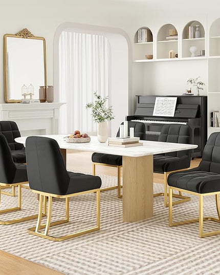 STARY Upholstered Velvet Armless Dining Room Chairs with Gold Metal Legs for Kitchen Restaurant, Black- Set of 4 - LeafyLoom