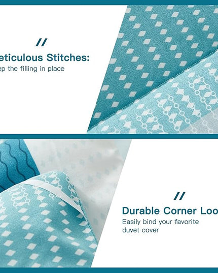 Litanika Full Comforter Set White Teal - 3 Pieces Lightweight Fluffy Bedding Comforter Sets, All Season Down Alternative Comforter (1 Comforter, 2 Pillowcases) - LeafyLoom