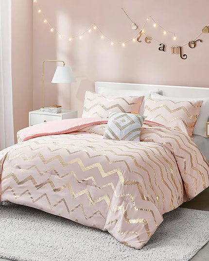 Codi Twin Comforter Set for Girls - Cute Pink Bedding Sets for Twin Size Bed - 3 Piece Set for Teen Girl - includes 1 Rose Gold Comforter, 1 Decorative Pillow, 2 Pillow Cases - All Seasons Warm - LeafyLoom