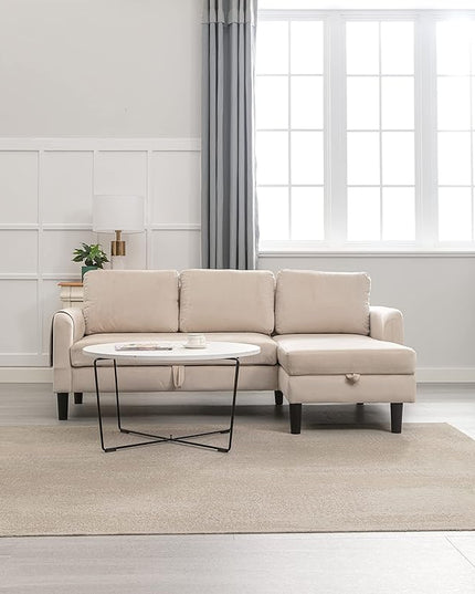 72.44" L-Shaped Reversible Sectional Sofa w/Pull Out Bed & Storage Chaise Lounge,Interior Furniture Comfy Sleeper Corner Couch with 3 Throw Pillows and Pockets,for Dorm,Apartment,Beige - LeafyLoom