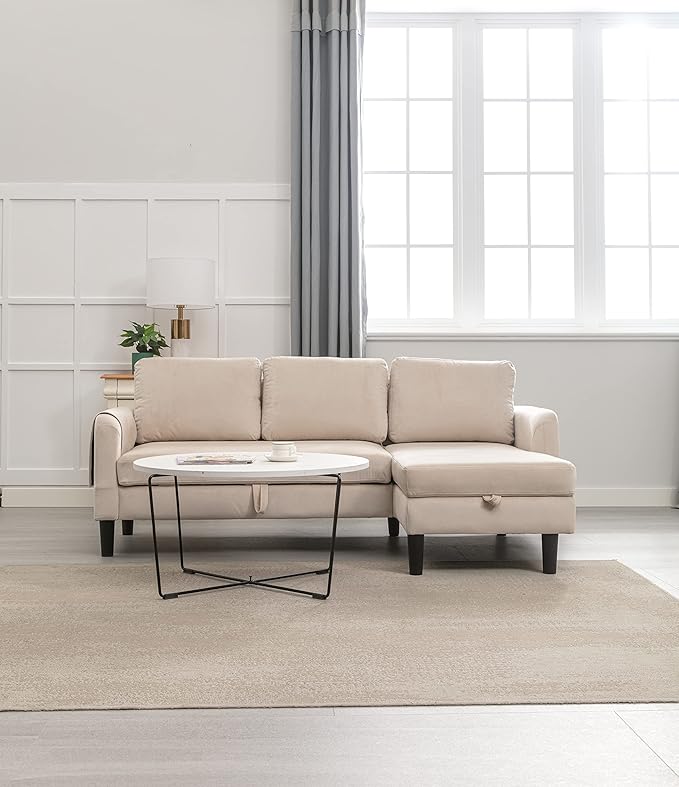 72.44" L-Shaped Reversible Sectional Sofa w/Pull Out Bed & Storage Chaise Lounge,Interior Furniture Comfy Sleeper Corner Couch with 3 Throw Pillows and Pockets,for Dorm,Apartment,Beige - LeafyLoom