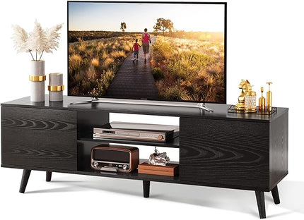 WLIVE TV Stand for 55 60 inch TV, Entertainment Center with Storage Cabinets, Rustic TV Console for Living Room Decor, Black - LeafyLoom