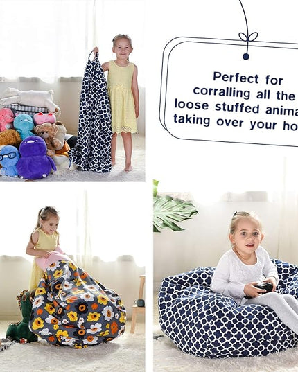 YuppieLife Kids Animal Storage Bean Bag Cover Extra Large stuff'n Sit（Just Cover, No Filling）|Toy Organizer|Carrying Handle|Available for Kids and Teenager|Cuddle Chair（38“,Leaf Clover） - LeafyLoom