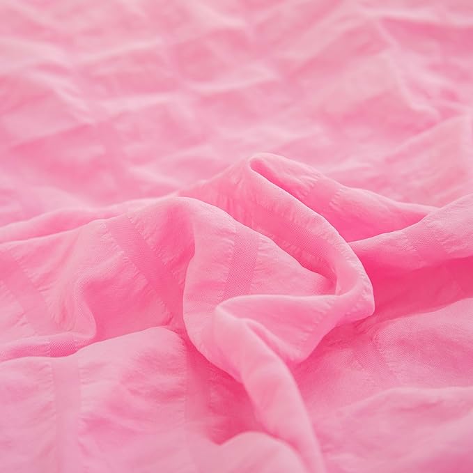Twin Bed in a Bag Pink Seersucker Comforter Set 5-Pieces Microfiber Lightweight Comforter All Season Bedding Sets with Comforter,Flat Sheet,Fitted Sheet and Pillowcases - LeafyLoom