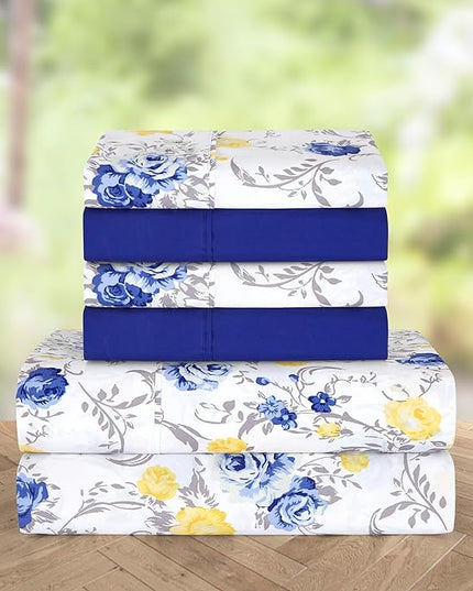 Elegant Comfort Softest and Coziest 6-Piece Sheet Set - 1500 Premium Hotel Quality Microfiber - Deep Pocket, Wrinkle Resistant 6-Piece Floral Bed Sheet Set, California King, Jenna Gold - LeafyLoom
