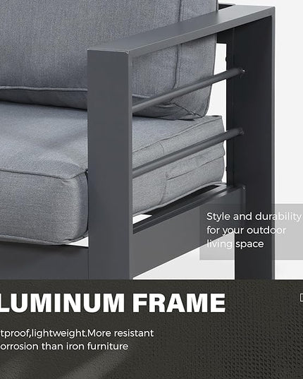 Solaste Aluminum Patio Furniture Set,5 Pieces Modern Outdoor Conversation Set Sectional Sofa with Upgrade Cushion and Dining Table, Grey - LeafyLoom
