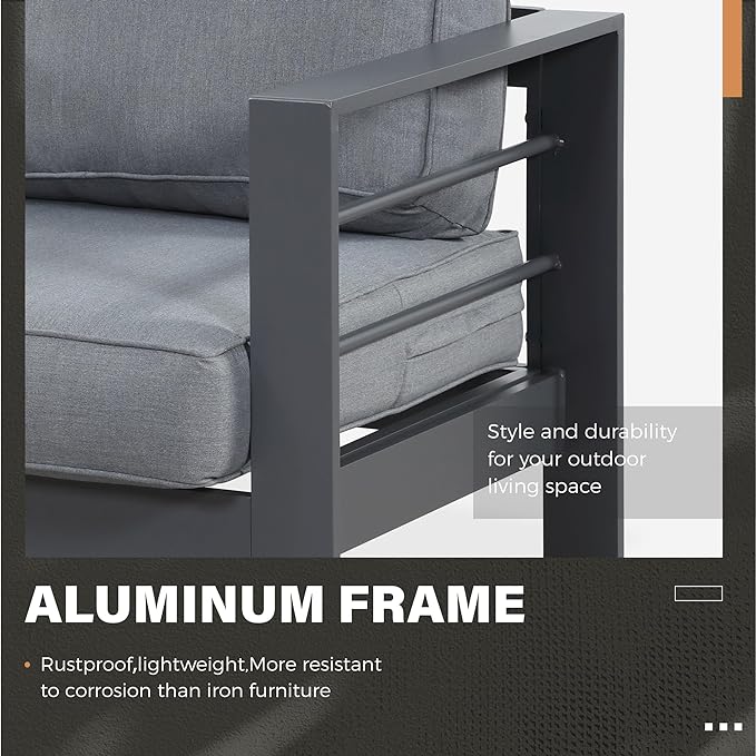 Solaste Outdoor Aluminum Furniture Set - 4 Pieces Patio Sectional Chat Sofa Conversation Set with Table,Grey - LeafyLoom
