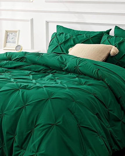 Bedsure California King Comforter Set - Cal King Bed Set 7 Pieces, Pinch Pleat Dark Green Cali King Bedding Set with Comforter, Sheets, Pillowcases & Shams - LeafyLoom