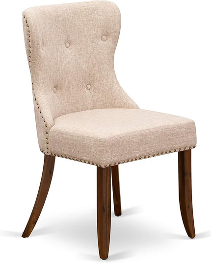 East West Furniture AMSI3-AWA-04 3 Piece Dining Set for Small Spaces Contains a Round Kitchen Table with Pedestal and 2 Light Tan Linen Fabric Parson Chairs, 36x36 Inch - LeafyLoom
