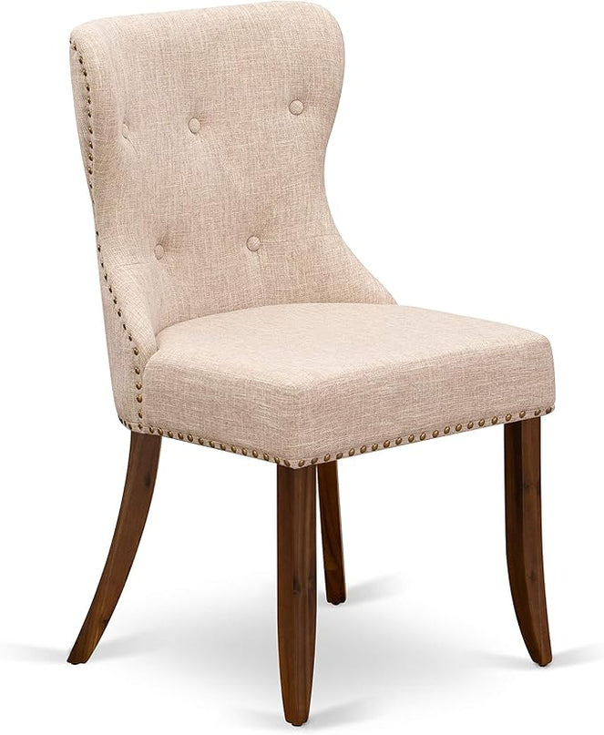 East West Furniture AMSI3-AWA-04 3 Piece Dining Set for Small Spaces Contains a Round Kitchen Table with Pedestal and 2 Light Tan Linen Fabric Parson Chairs, 36x36 Inch - LeafyLoom