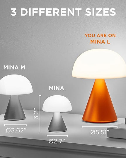 Lexon Mina L Mushroom Lamp - 9 LED Color Table Lamp for Bedrooms, Living Room & Office - Cordless, Rechargeable with 24h Light & Dimmer, Aluminum, Large - Soft Gold - LeafyLoom