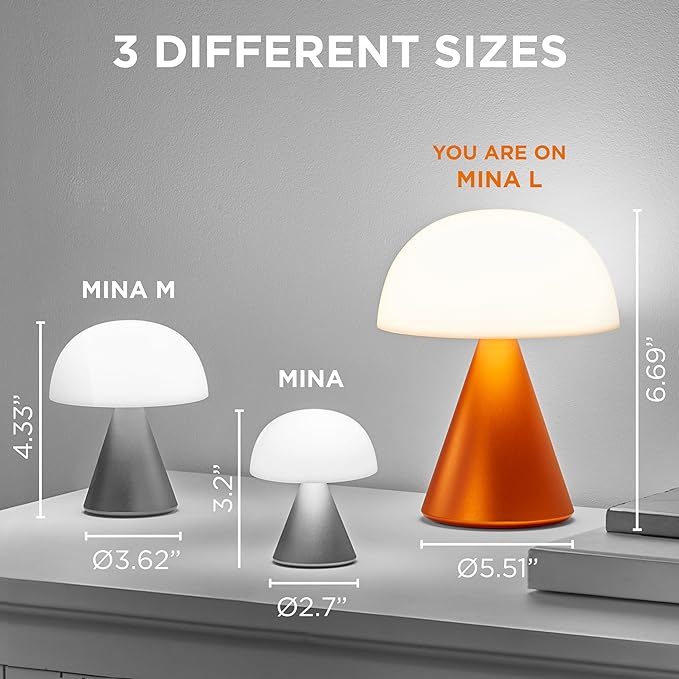 Lexon Mina L Mushroom Lamp - 9 LED Color Table Lamp for Bedrooms, Living Room & Office - Cordless, Rechargeable with 24h Light & Dimmer, Aluminum, Large - Soft Gold - LeafyLoom