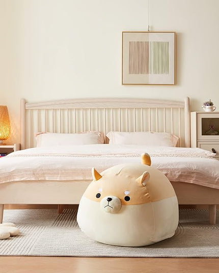 Stuffed Animal Storage Bean Bag Chair Cover for Kids Yellow Dog Shiba Inu Bean Bag Chair for Girls Large Size Toy Organizer Cover Only Without Filling - LeafyLoom