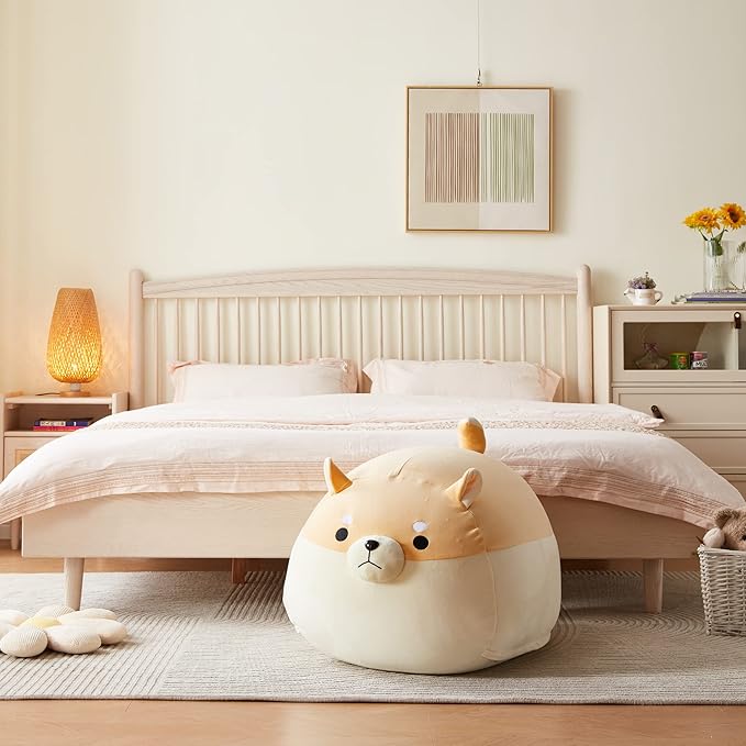 Stuffed Animal Storage Bean Bag Chair Cover for Kids Yellow Dog Shiba Inu Bean Bag Chair for Girls XX-Large Size Toy Organizer Cover Only Without Filling - LeafyLoom