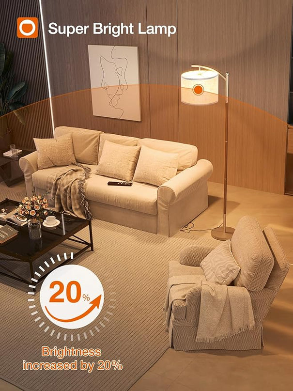 addlon Floor Lamp for Living Room with Remote, Dimmable Standing lamp with Linen lampshade for Bedroom, Office, Lamps with 9W LED Bulb Included - Brown & Nickel with Beige Shade - LeafyLoom