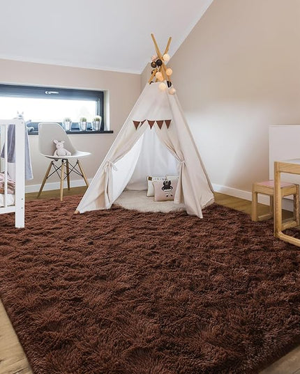 5x8 Large Area Rugs for Living Room, Super Soft Fluffy Modern Bedroom Rug, Brown Coffee Indoor Shag Fuzzy Carpets for Girls Kids Nursery Room Home Decor - LeafyLoom
