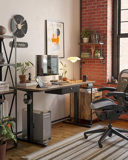 FEZIBO 55 x 24 Inches Standing Desk with Drawer, Adjustable Height Electric Stand up Desk with Storage, Sit Stand Home Office Desk, Ergonomic Computer Desk, Rustic Brown - LeafyLoom
