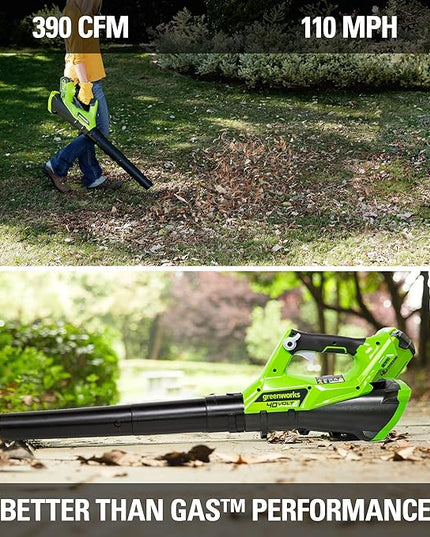Greenworks 40V (110 MPH / 390 CFM) Cordless Axial Blower, 2.5Ah Battery and Charger Included - LeafyLoom