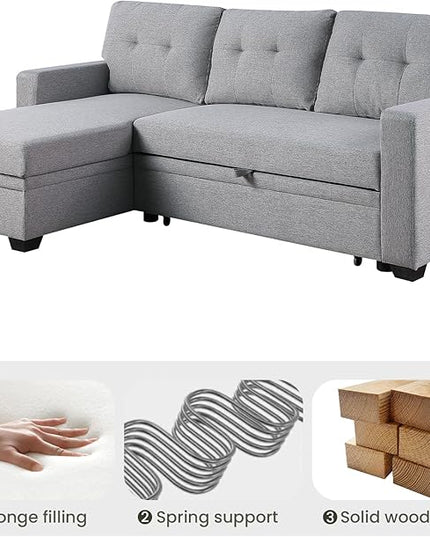 L Shape Sleeper Sofa Bed with Storage, Large Full Size Pull Out Sectional Couch, Futon Chaise Lounge Recliner for Living Room, Apartment, Bedroom, Office, Grey - LeafyLoom