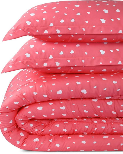 Utopia Bedding All Season Heart Comforter Set with 2 Pillow Cases, 3 Piece Soft Brushed Microfiber Kids Bedding Set for Boys/Girls, Machine Washable (Twin) - LeafyLoom