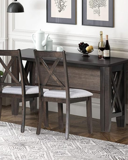 6 Piece Family Set with Solid Wood Foldable Table and 4 Chairs, Bench, Space Saving ann Easy to Assemble, for Living, Dining Room, Home Bar and Kitchen, Dark Brown - LeafyLoom