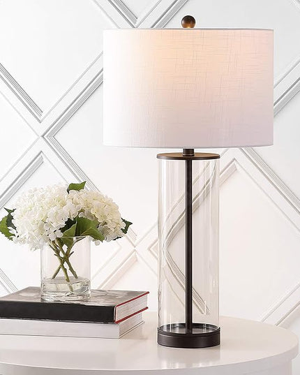 JONATHAN Y JYL2005B Collins 29" Glass LED Table Lamp Modern Contemporary Bedside Desk Nightstand for Bedroom Living Room Office College Bookcase LED Bulb Included, Oil Rubbed Bronze/Clear - LeafyLoom