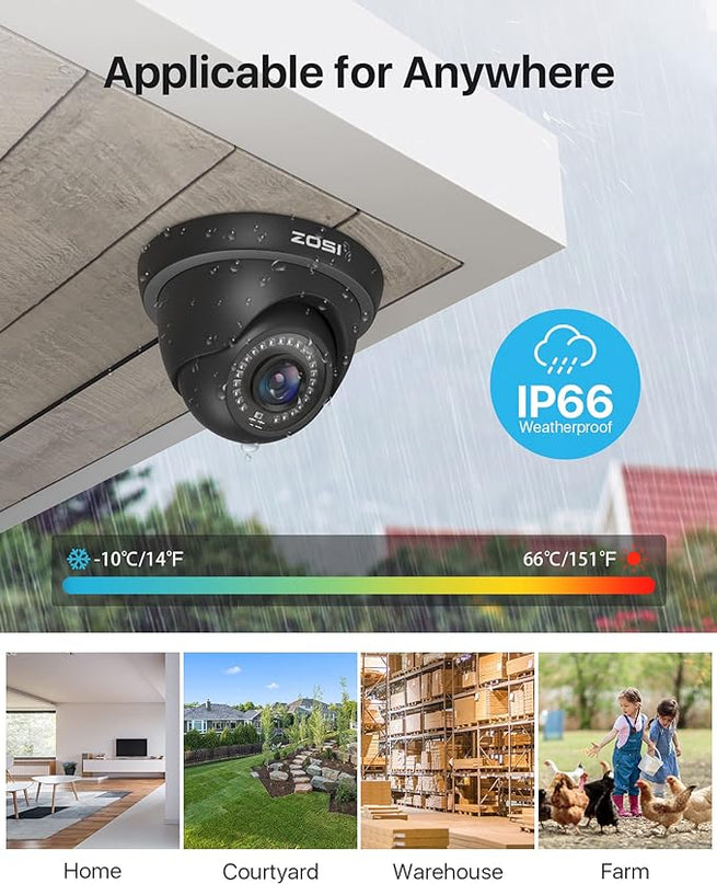 ZOSI 1080P HD Security Camera Indoor Outdoor,1920TVL 2.0MP 4-in-1 HD TVI/CVI/AHD/CVBS CCTV Camera,Weatherproof,80ft IR Night Vision,for 960H,720P,1080P,5MP,4K Analog Home Surveillance DVR System ZOSI
