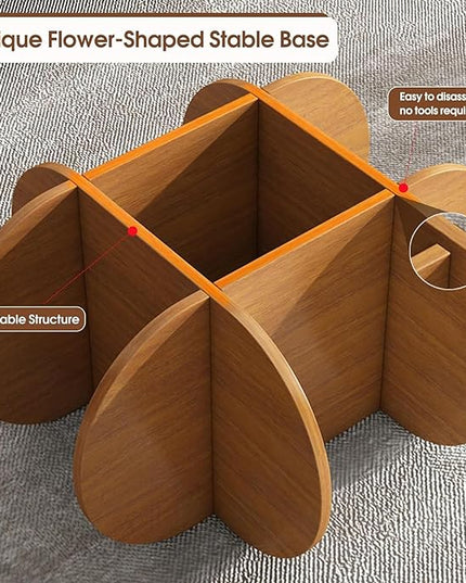 Round Coffee Table, 31.5" White Glass Coffee Tables for Living Room, Unique Circle Coffee Table with Solid Wood Base Abstract Small Center Tabl - LeafyLoom